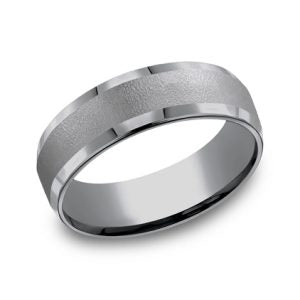 Benchmark Men's Carved Band (No Stones) in Tantalum Black - Grey 7MM