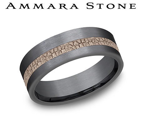 Benchmark Men's Carved Band (No Stones) in Tantalum 14 Karat Black Rose 7MM