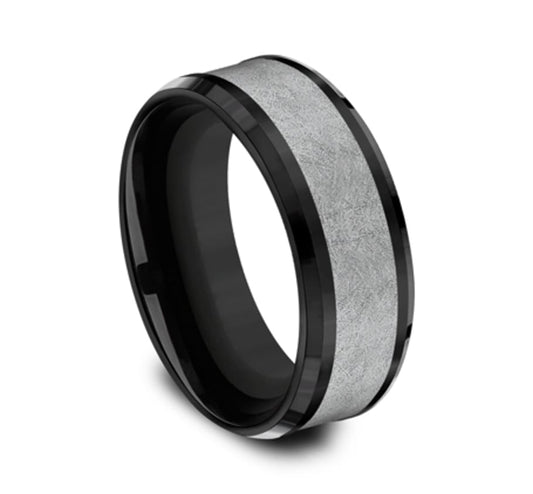Benchmark Men's Carved Band (No Stones) in Tantalum Titanium Black Grey 8MM