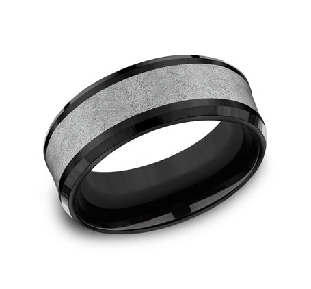 Benchmark Men's Carved Band (No Stones) in Tantalum Titanium Black Grey 8MM