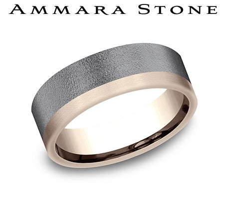 Benchmark Men's Carved Band (No Stones) in Tantalum 14 Karat Black Rose 6.8MM
