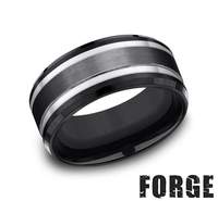 Benchmark Carved No Gemstone Ring in Titanium Black - Grey, Size 10