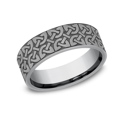 Benchmark Men's Carved Band (No Stones) in Tantalum Grey 7MM
