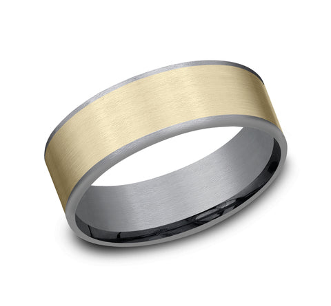 Benchmark Men's Carved Band (No Gemstone) in Tantalum 14 Karat Yellow Grey 7.5MM