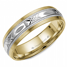Crown Ring Men's Carved (No Gemstone) in 14 Karat White - Yellow Gold 6MM
