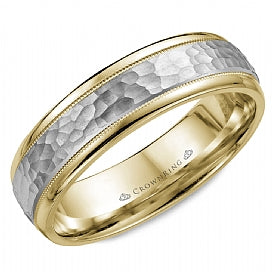Crown Ring Men's Carved (No Gemstone) in 14 Karat White - Yellow Gold 6MM