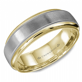 Crown Ring Men's Carved (No Gemstone) in 14 Karat White Yellow Gold 6.5MM