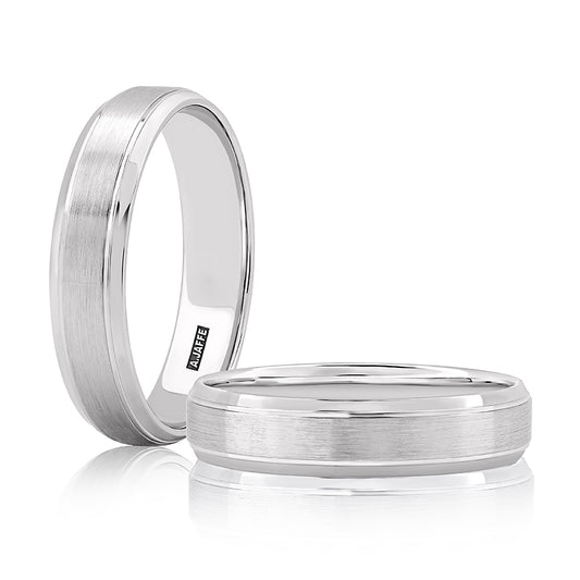A. Jaffe Men's Carved Band No Gemstone in 14 Karat White Gold 6MM