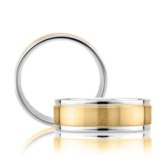 A. Jaffe Men's Carved Band No Gemstone in 14 Karat White Yellow Gold 8MM