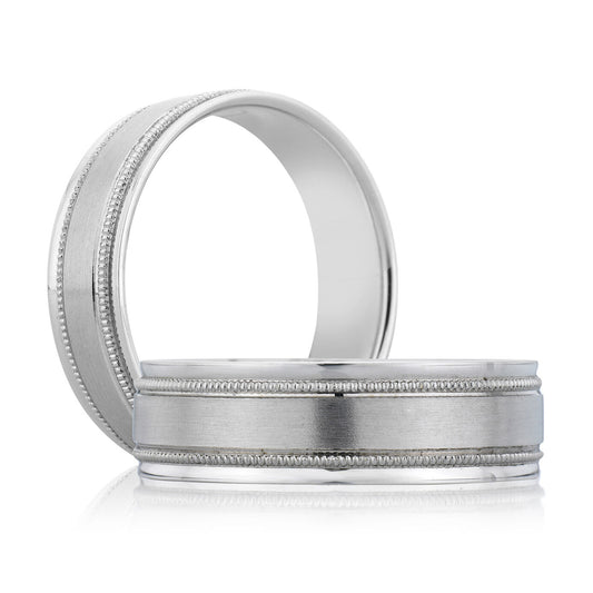 A. Jaffe Men's Carved Band No Gemstone in 14 Karat White Gold 6.5MM