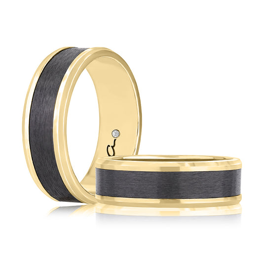 A. Jaffe Men's Carved Band No Gemstone in 14 Karat Yellow Gold 7MM