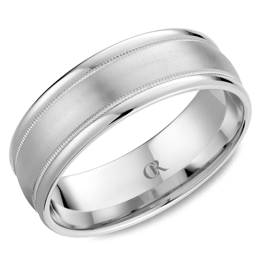 Carved Band (No Stones) in 14 Karat White 7MM