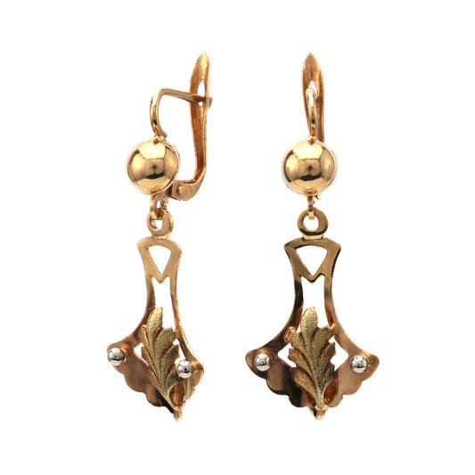 18K white yellow gold dangle earrings, polished brushed finish.