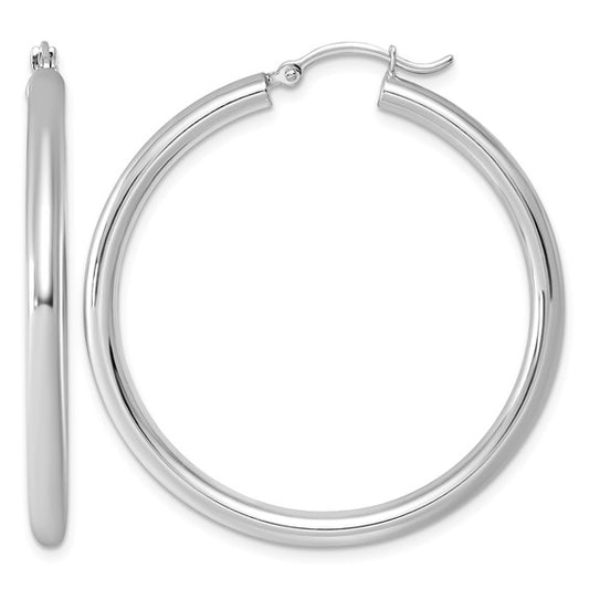 ReMARKable Designs Large Hoop Earrings in Sterling Silver White with Latchback Closure