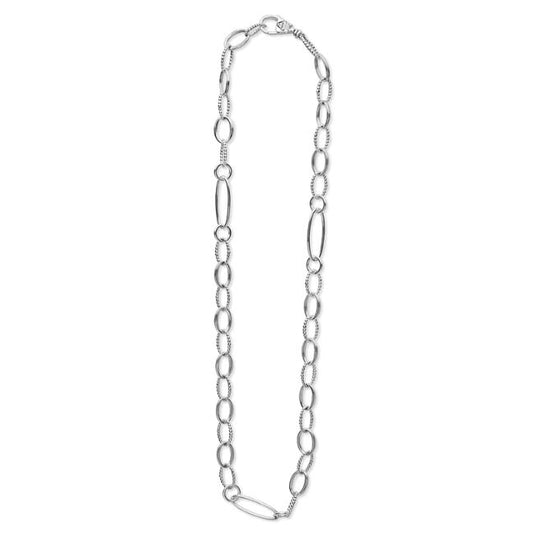 Sterling silver fancy link chain necklace.