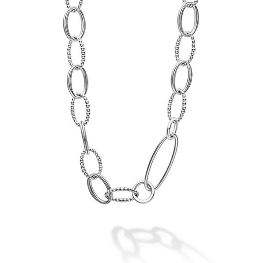 Sterling silver fancy link chain necklace.