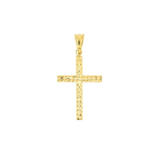 14K yellow gold textured cross pendant.