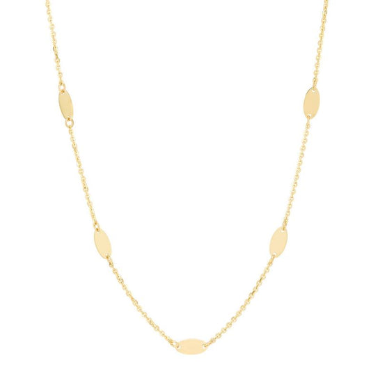 ReMARKable Designs Station Necklace (No Stones) in 14 Karat Yellow Gold with Diamond Cut Cable Chain and Lobster Claw Clasp