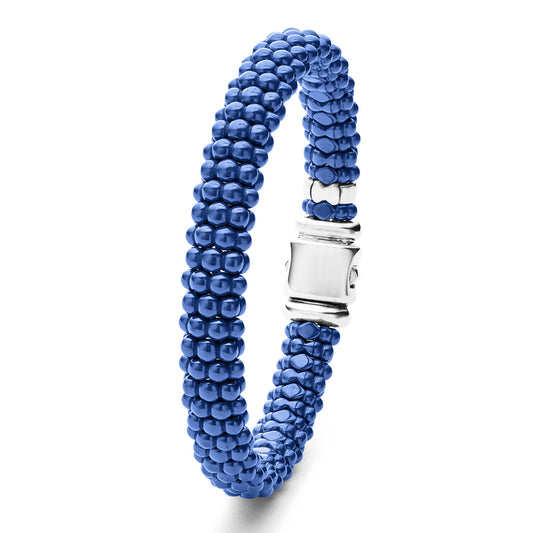 Blue Caviar Collection Caviar Bracelet (No Stones) in Sterling Silver - Ceramic White - Blue
