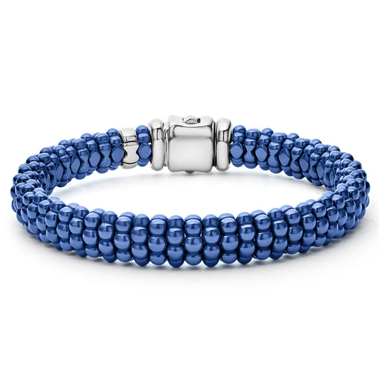 Blue Caviar Collection Caviar Bracelet (No Stones) in Sterling Silver - Ceramic White - Blue