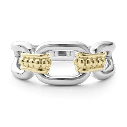 Sterling silver and gold caviar beaded ring.