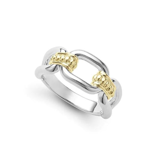 Sterling silver and gold caviar beaded ring.