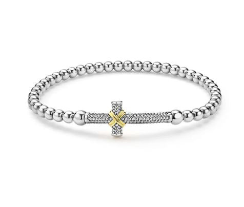 LAGOS Signature Caviar Collection Stretch Bracelet (No Stones) in Sterling Silver 18 Karat White - Yellow