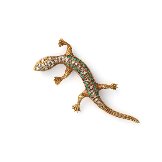 Marks Estate Dept 1 Diamond and Emerald Gecko Pin in 18kt Yellow Gold