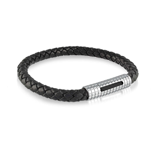 ItalGem Steel Men's Braid Bracelet in Stainless Steel White-Black