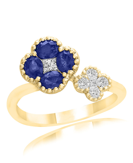 JEWELS BY JACOB Color Gemstone Ring with 4 Oval Sapphires 0.82ctw in 18 Karat Yellow Gold