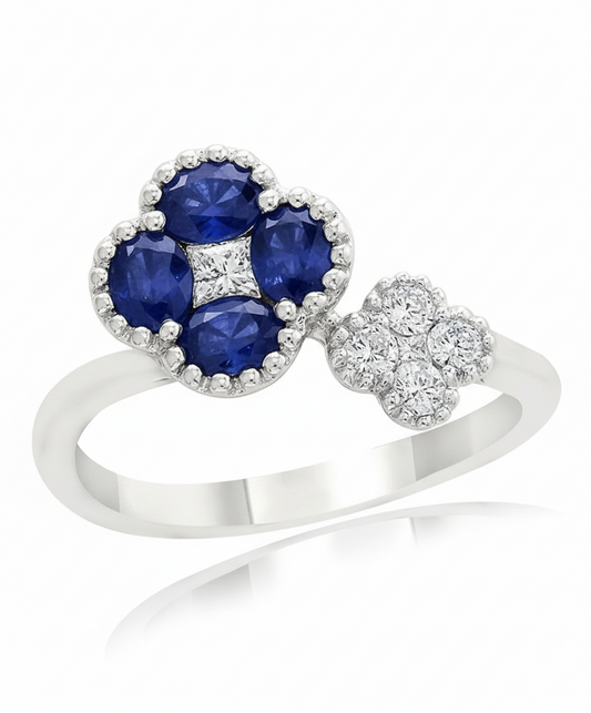 ReMARKable Designs Color Gemstone Ring with 4 Oval Sapphires 0.82ctw in 18 Karat Yellow Gold