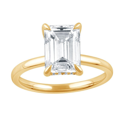 ReMARKable Designs Hidden Accent Lab-Grown Diamond Complete Engagement Ring in 14 Karat Yellow Gold with 3.04ct Emerald Center Lab-Grown Diamond, Color: F, Clarity: VS2