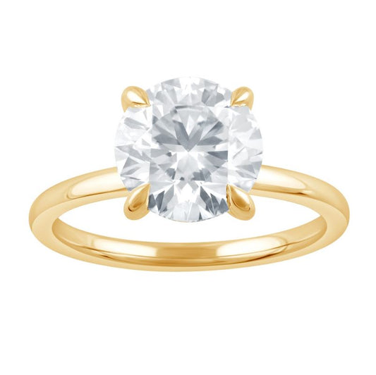 ReMARKable Designs Hidden Accent Lab-Grown Diamond Complete Engagement Ring in 14 Karat Yellow Gold with 3.02ct Round Lab-Grown Diamond, Color: E, Clarity: VS1
