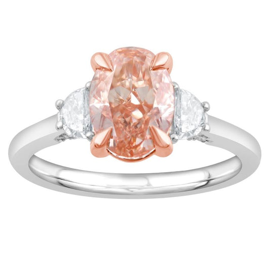 ReMARKable Designs Hidden Accent Side Stone Lab-Grown Diamond Complete Engagement Ring in 14 Karat White Gold with 2.72ct Oval Lab-Grown Diamond, Clarity: VS1