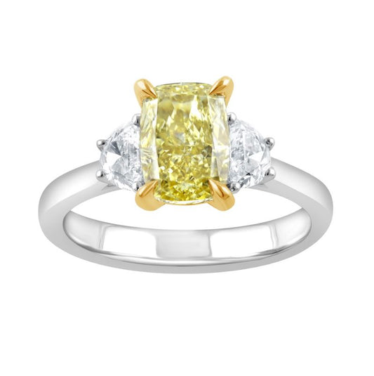 ReMARKable Designs Three Stone Complete Engagement Ring in 14 Karat White - Yellow Gold with 2.01ctw of Round Lab-Grown Diamonds, Clarity: VS1, Color: Yellow
