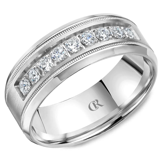 Carved Band (No Stones) in 14 Karat White 7MM