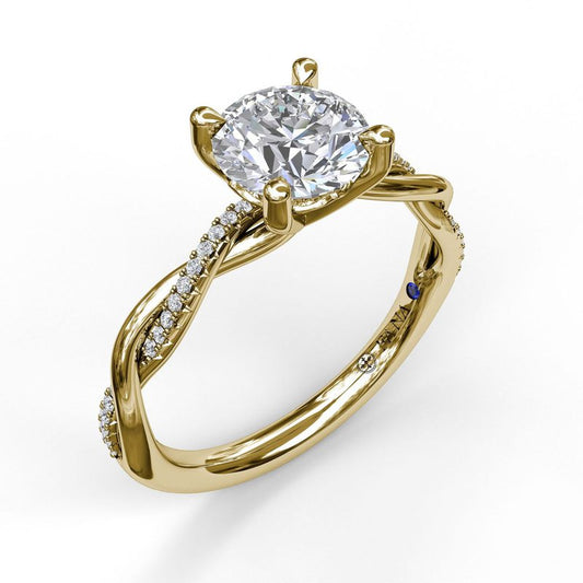 Fana Side Stone Natural Diamond Semi-Mount Engagement Ring in 14 Karat Yellow Gold with 32 Round Diamonds, 0.08ctw, Clarity: SI1, Color: G/H