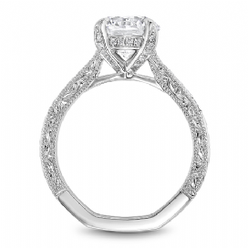 Noam Carver Hidden Accent Solitaire Natural Diamond Semi-Mount Engagement Ring in 14 Karat White Gold with 32 Round Diamonds 0.08ctw