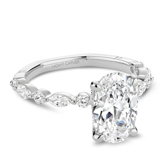 Hidden Accent Side Stone Natural Diamond Semi-Mount Engagement Ring in 14 Karat White Gold with 4 Marquise Diamonds, totaling 0.28ctw