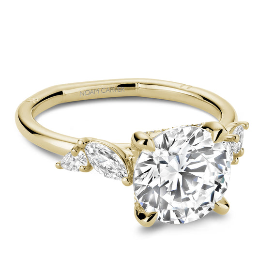 Noam Carver Hidden Accent Side Stone Natural Diamond Semi-Mount Engagement Ring in 14 Karat Yellow Gold with 2 Marquise Diamonds totaling 0.24ctw