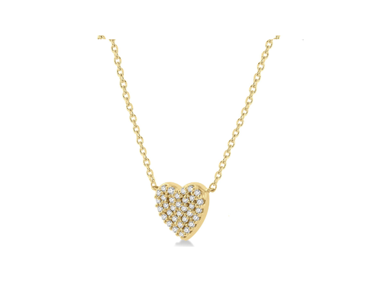 ReMARKable Designs Heart Natural Diamond Necklace in 10 Karat Yellow Gold with 0.12ctw Round Diamonds, Cable Link Chain, Lobster Claw Clasp