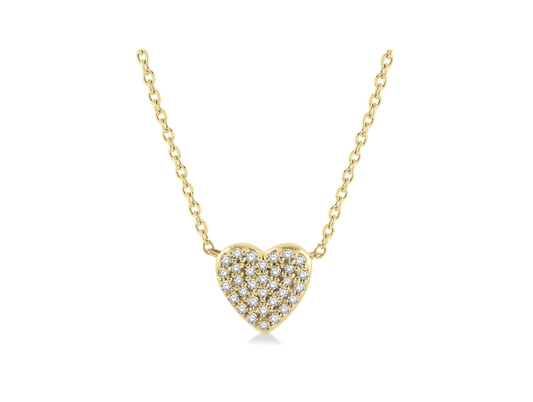 ReMARKable Designs Heart Natural Diamond Necklace in 10 Karat Yellow Gold with 0.12ctw Round Diamonds, Cable Link Chain, Lobster Claw Clasp