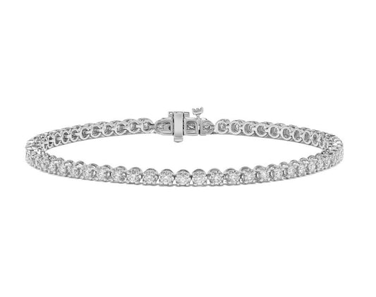 ReMARKable Designs Tennis Natural Diamond Bracelet in 14 Karat White Gold with 2.00ctw Round Diamonds, Clasp: Hidden Plunger
