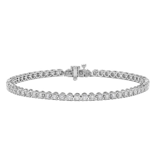 ReMARKable Designs Tennis Natural Diamond Bracelet in 14 Karat White Gold with 3.00ctw Round Diamonds, Hidden Plunger Clasp