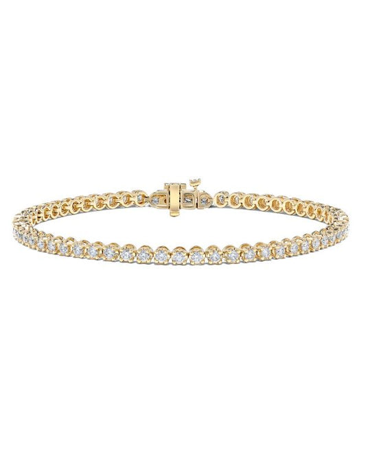 ReMARKable Designs Tennis Natural Diamond Bracelet in 14 Karat Yellow Gold with 3.00ctw Round Diamonds, Hidden Plunger Clasp