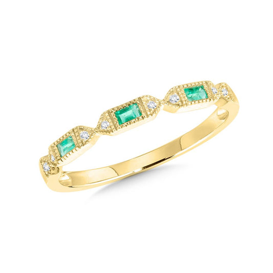 ReMARKable Designs Color Gemstone Band in 14 Karat Yellow Gold with 3 Baguette Emeralds 0.12ctw, Ladies Size 7