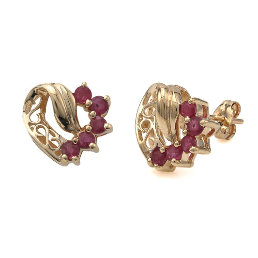 Marks Estate Department 2 Heart Color Gemstone Earrings in 14 Karat Yellow Gold with 8 Round Rubies 0.25ctw