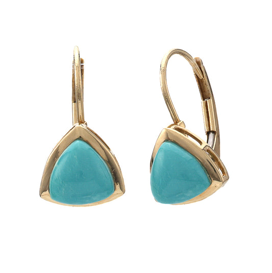 Marks Estate Dept 1 Estate Collection Dangle Color Gemstone Earrings in 14 Karat Yellow Gold with 2 Triangular Turquoises 6.1mm-6.1mm