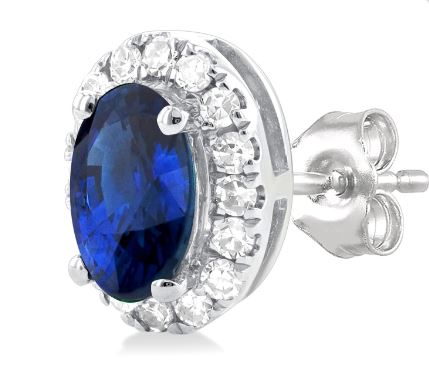 Oval sapphire stud earrings in white gold.