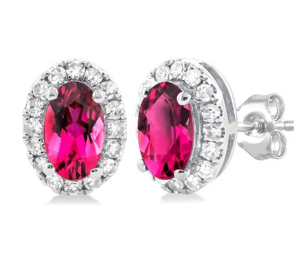 ReMARKable Designs Stud Pink Tourmaline Earrings in 10 Karat White Gold with 2 Oval Pink Tourmalines 5mm, Friction Back